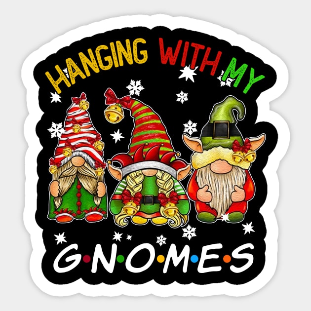 Funny Christmas Gnome Hanging With My Gnomies Family Pajamas Sticker by JennyArtist